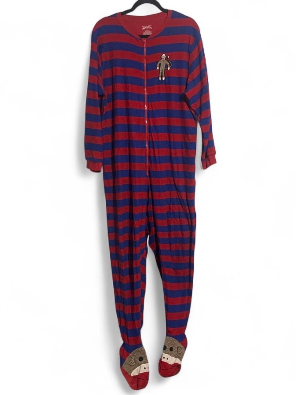 Nick & Nora Sock Monkey One Piece Size XL Striped Pajamas Lounge Funny Costume
